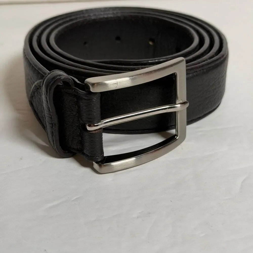 Vero Alce Handmade Italy Black Elk Leather Belt Solid Brass Buckle 120/135 53